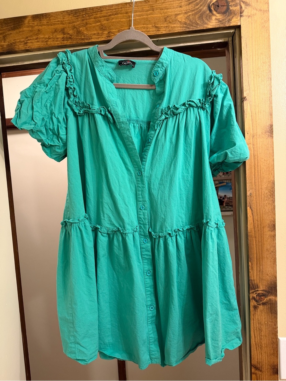 Teal Button-Front Ruffle Tunic
